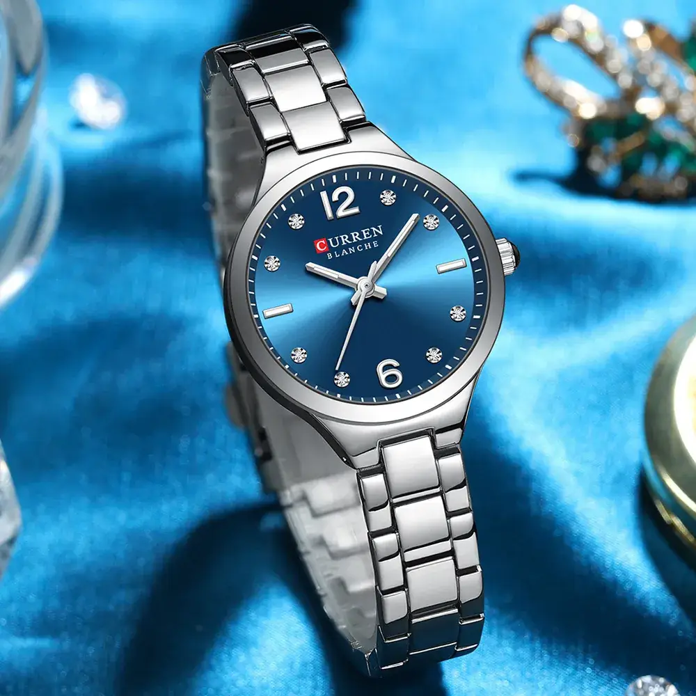 Women's Steel Band Quartz Watch Blue Dial Waterproof - Image 8