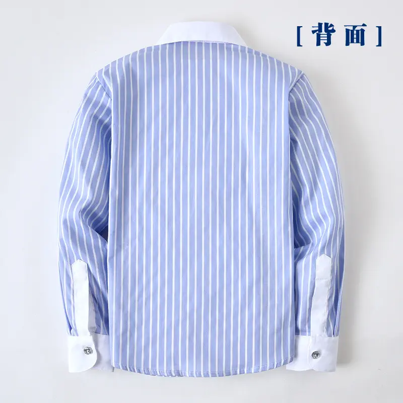 Children Cotton Striped Shirt Blue Middle School Boys Girls