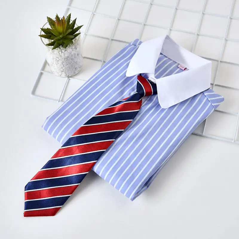 Children Cotton Striped Shirt Blue Middle School Boys Girls