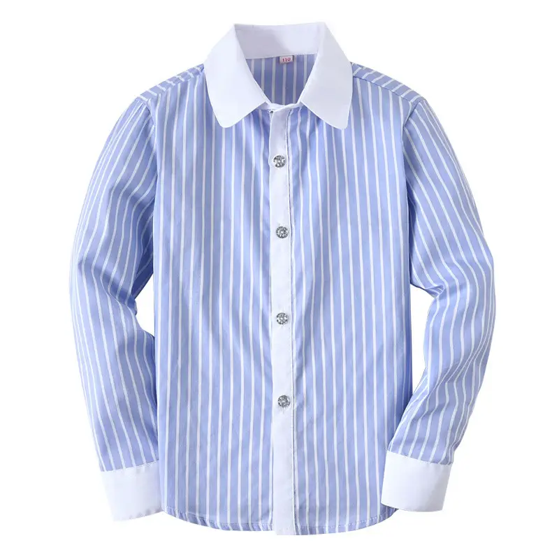 Children Cotton Striped Shirt Blue Middle School Boys Girls