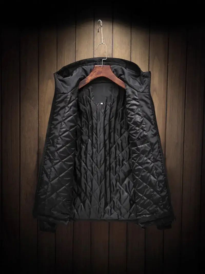 New Winter Men's Black Cotton Jacket Large Size - Image 9