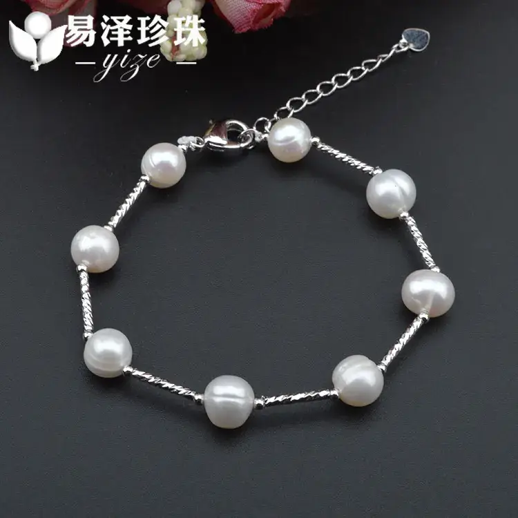 Gold Pearl Bracelet Necklace Set Nearly Round Flaw - Image 2