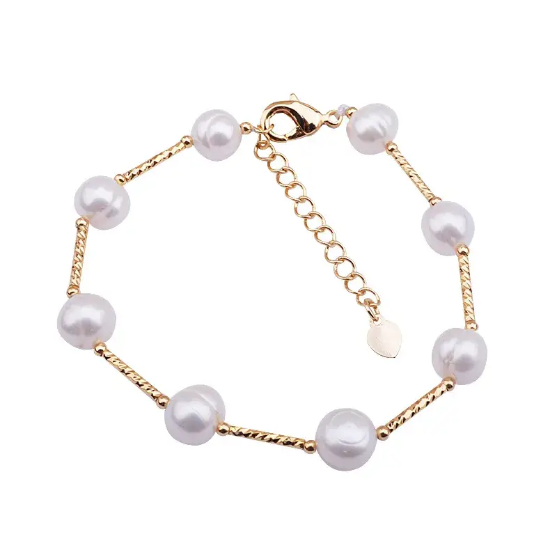 Gold Pearl Bracelet Necklace Set Nearly Round Flaw - Image 6