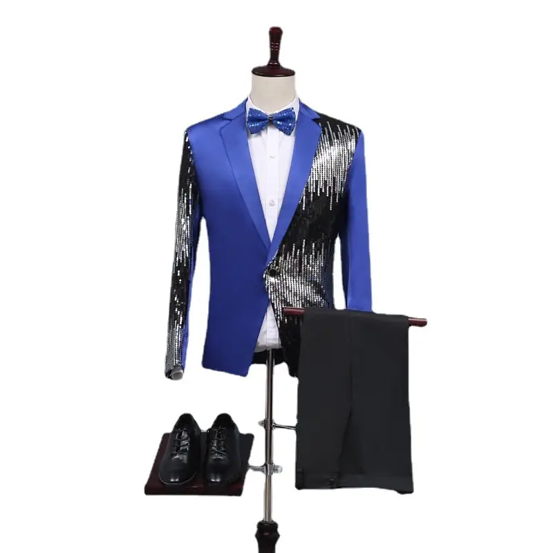 2022 Men Slim Fit Suit Red Sequin Stage Host Dress - Image 5