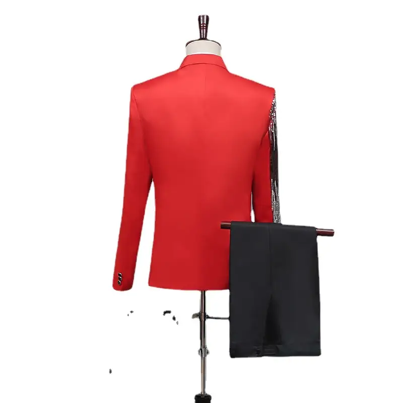2022 Men Slim Fit Suit Red Sequin Stage Host Dress - Image 6