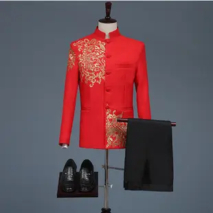 2022 Men Slim Fit Suit Red Sequin Stage Host Dress — feature 3