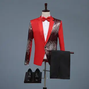 2022 Men Slim Fit Suit Red Sequin Stage Host Dress — feature 4