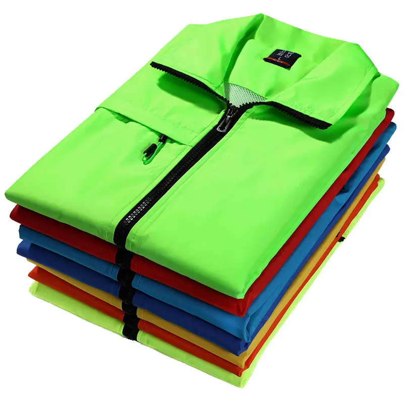 Men Sleeveless Zip Vest Blue Green Yellow
