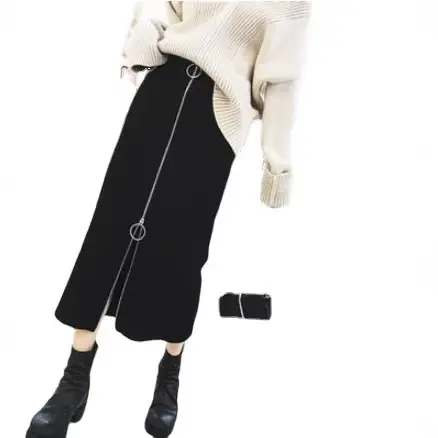 Black Slim Fit Midi Skirt for Women Plus Size