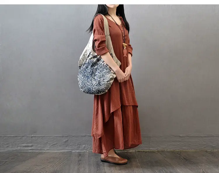 Literary Flock Linen Dress Green Loose Long Sleeve — feature 16