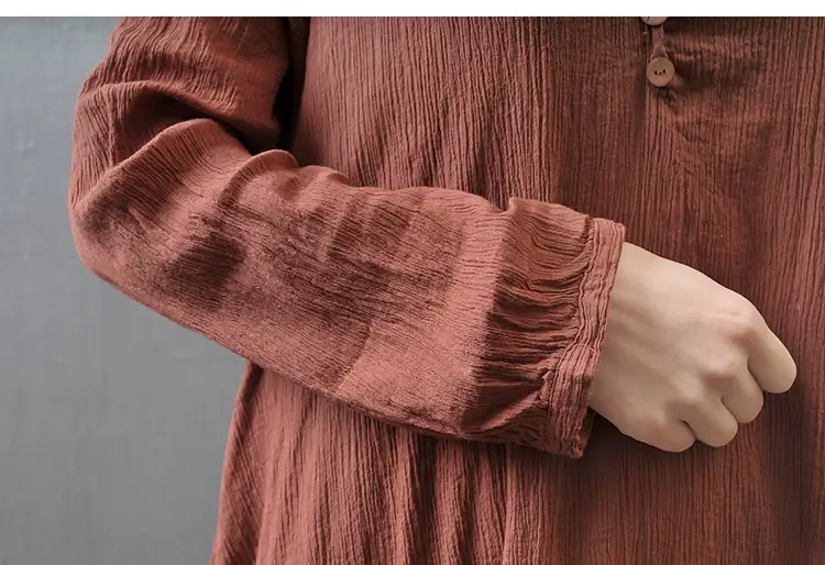 Literary Flock Linen Dress Green Loose Long Sleeve — feature 20