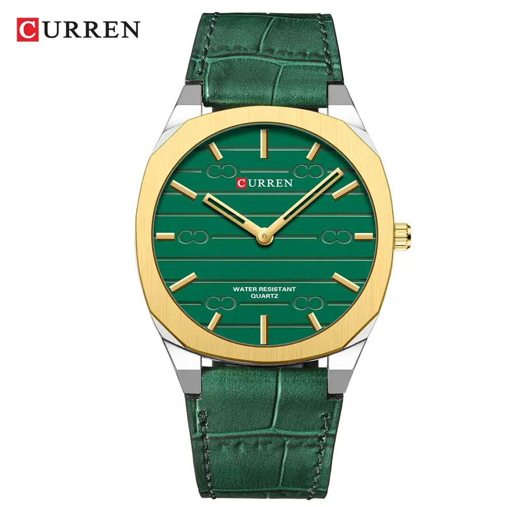 Curren Green Leather Belt Quartz Watch for Men