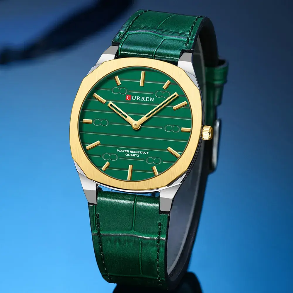 Curren Green Leather Belt Quartz Watch for Men