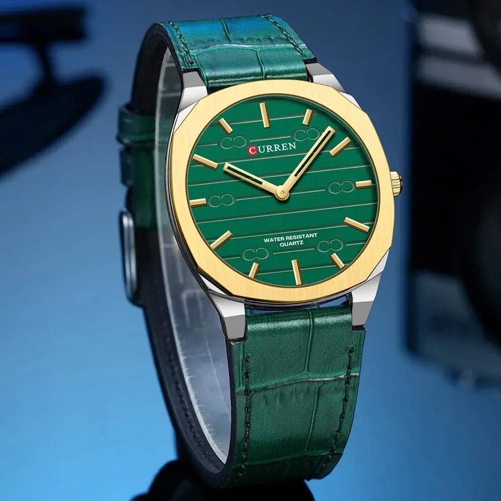 Curren Green Leather Belt Quartz Watch for Men