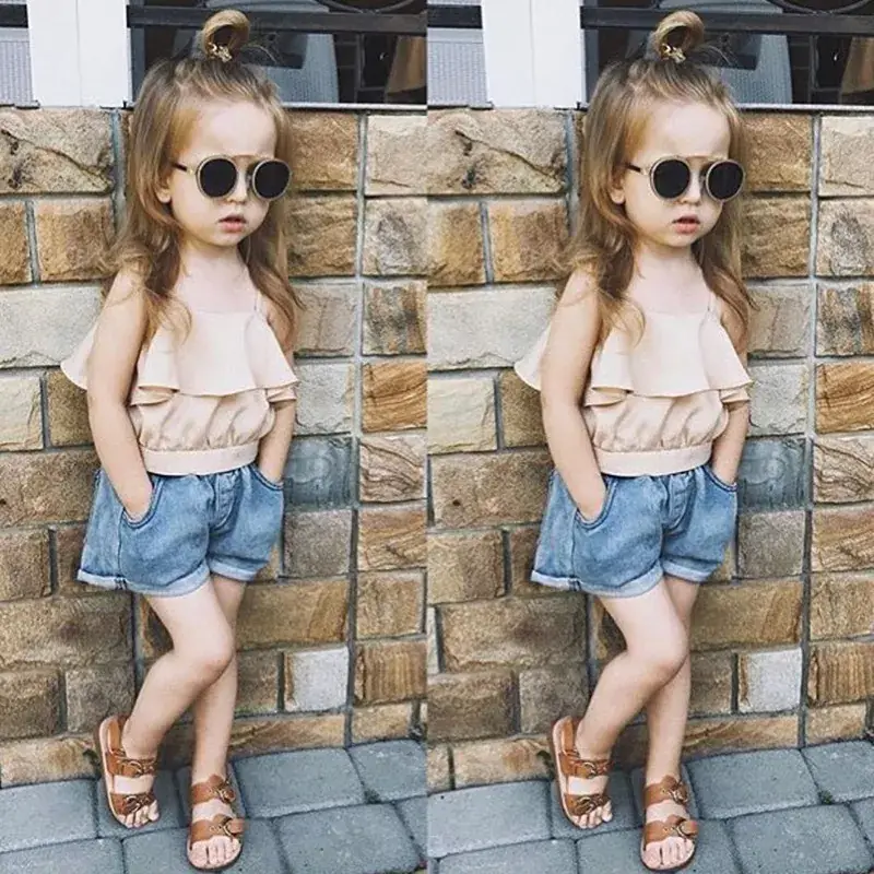 Girls Sleeveless Top & Denim Shorts Set Blue - Image 2