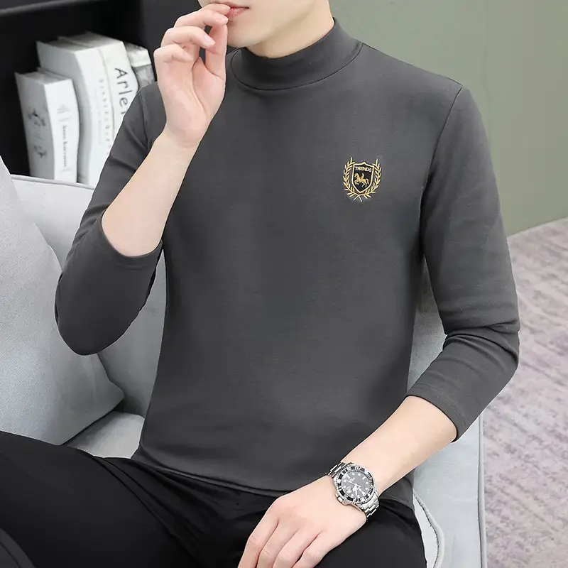 Men's Grey Embroidered Long Sleeve T-Shirt - Image 25