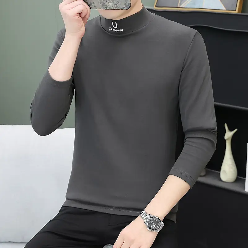 Men's Grey Embroidered Long Sleeve T-Shirt - Image 11