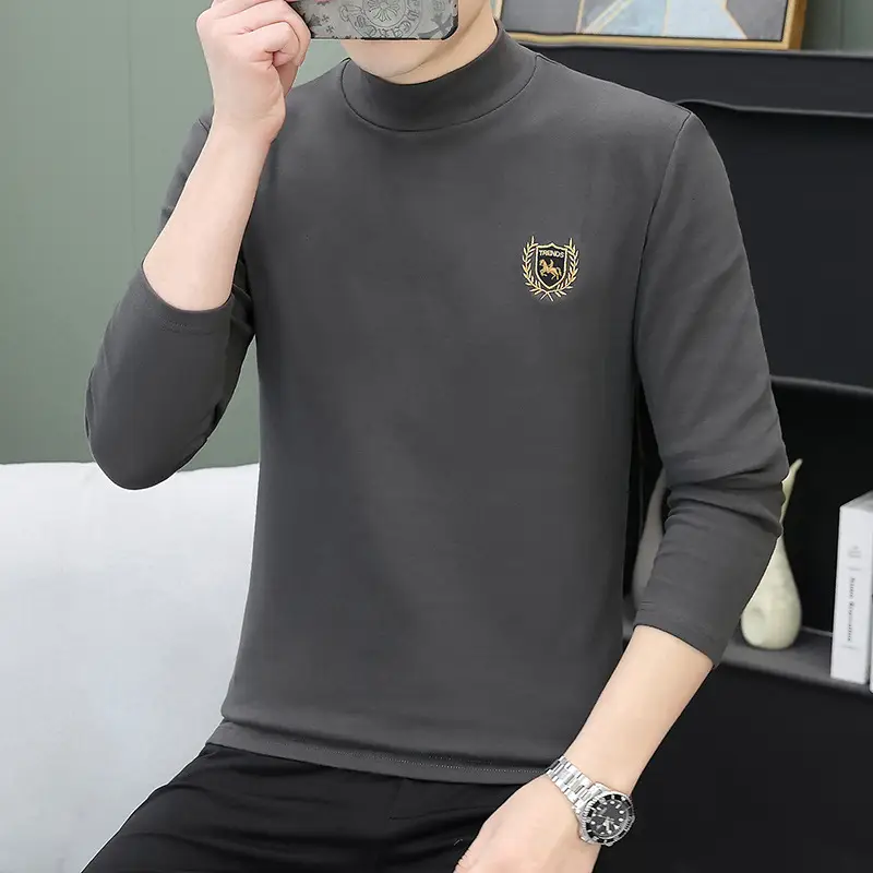 Men's Grey Embroidered Long Sleeve T-Shirt - Image 17