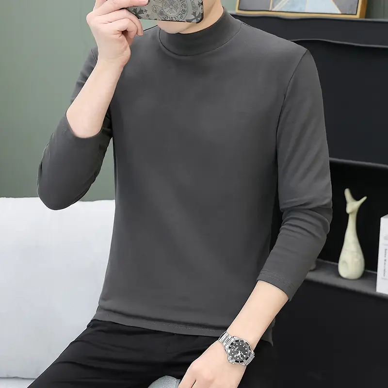 Men's Grey Embroidered Long Sleeve T-Shirt - Image 3
