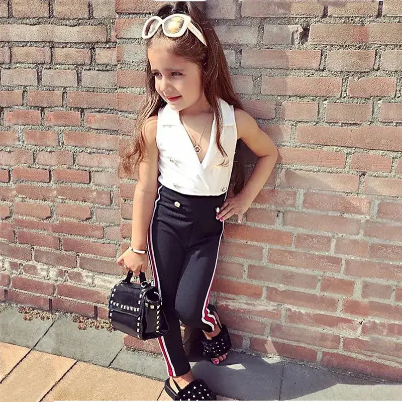 Black Red Striped Track Pants for Girls Summer - Image 2