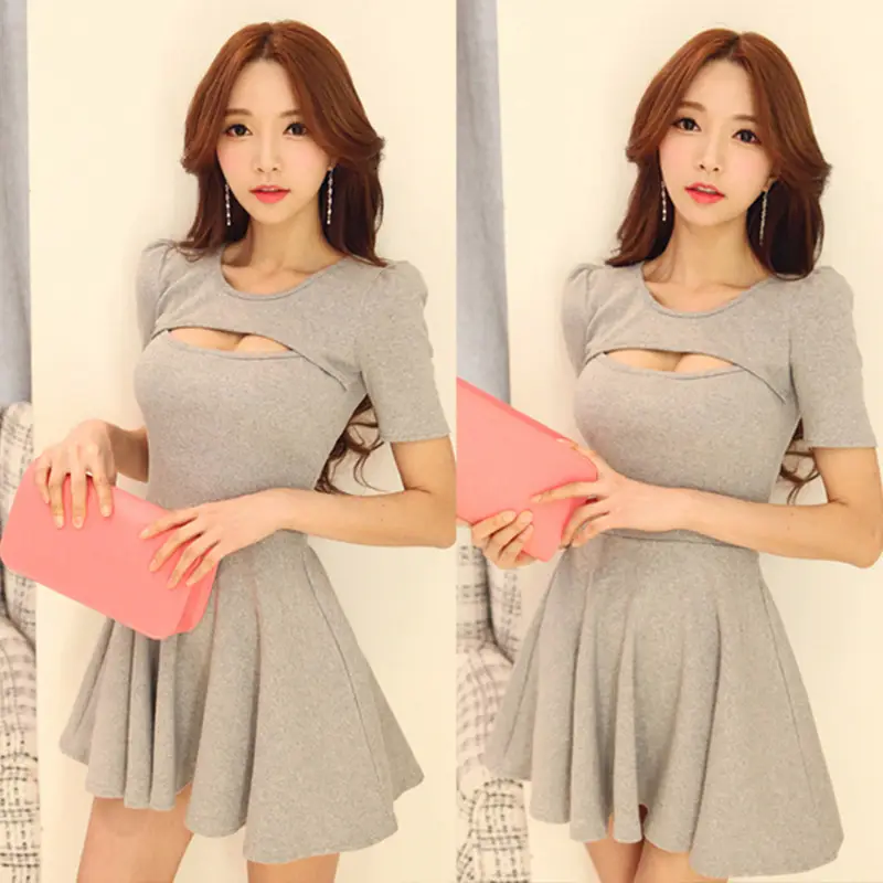 Women Sexy Hollow Dress Miniskirt Black Grey