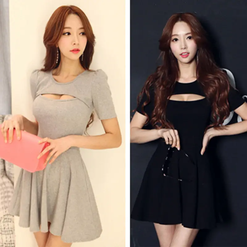 Women Sexy Hollow Dress Miniskirt Black Grey