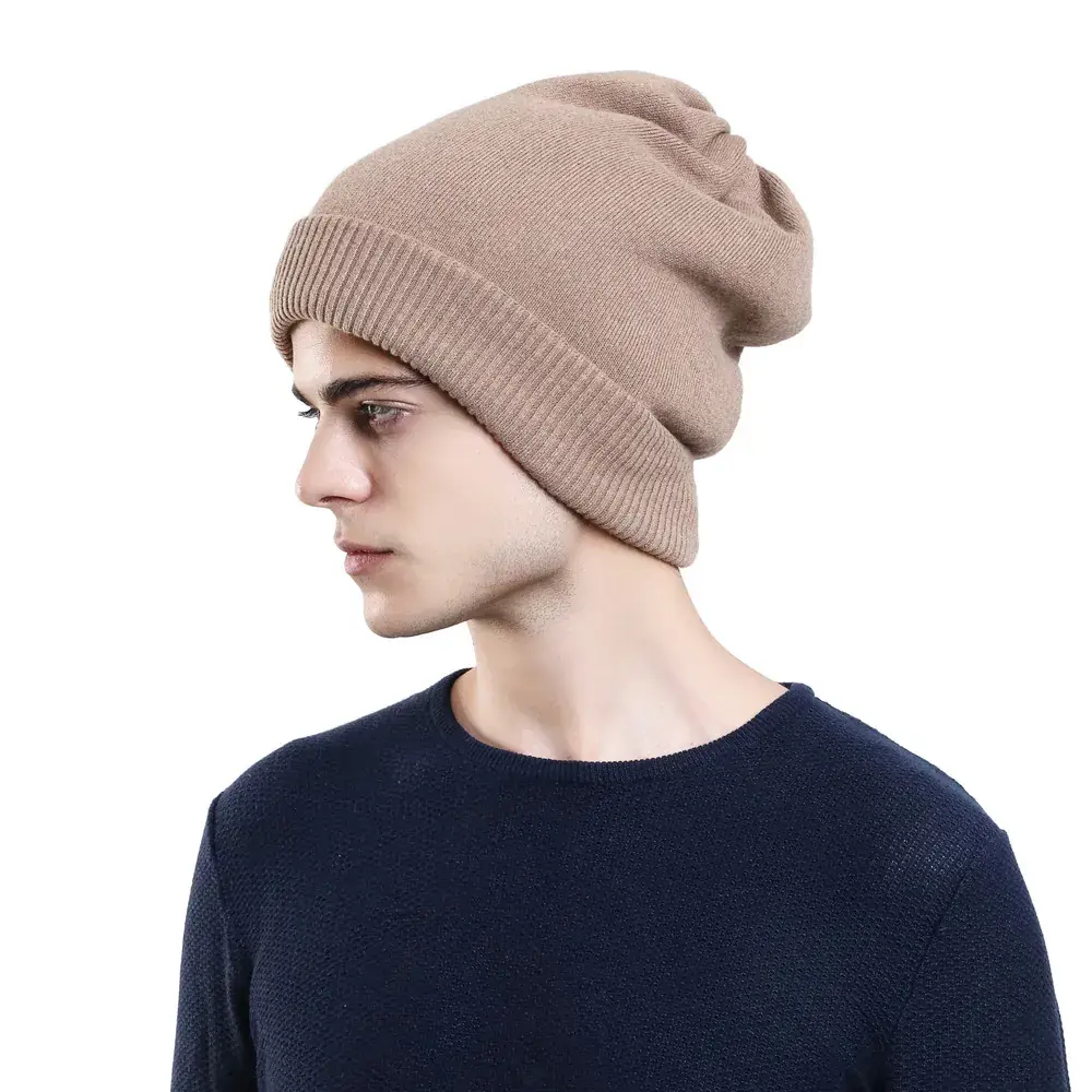 Men's Wool Knitted Beige Hat for Winter - Image 6