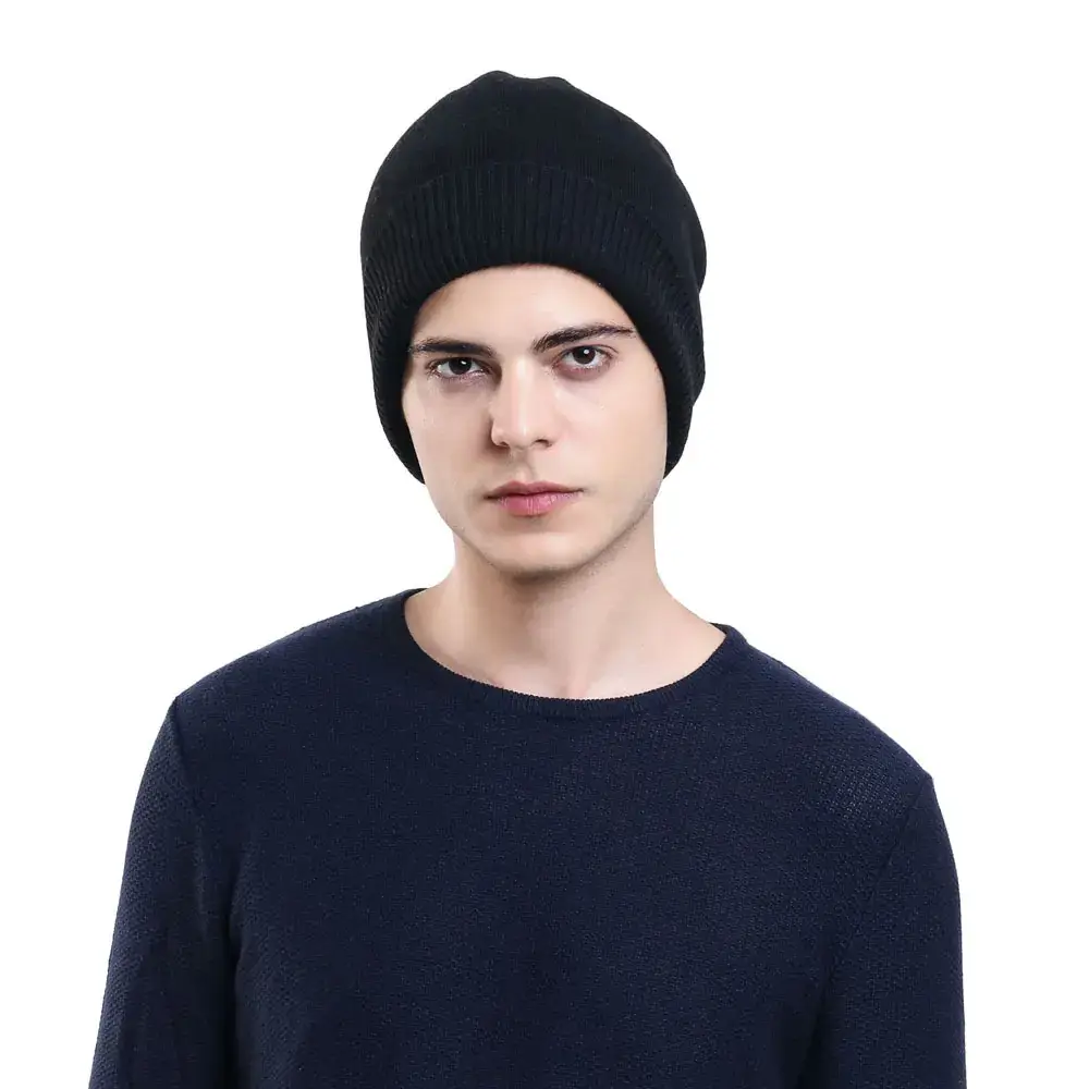Men's Wool Knitted Beige Hat for Winter - Image 2
