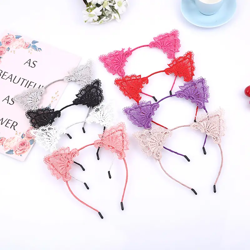 Pink Lace Cat Ear Hair Hoop for Women - Image 8