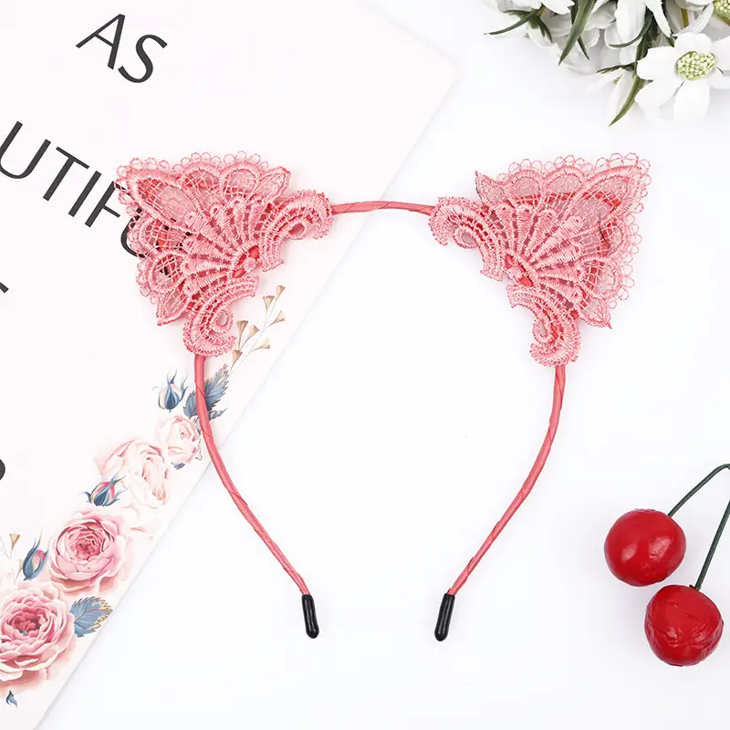Pink Lace Cat Ear Hair Hoop for Women - Image 2