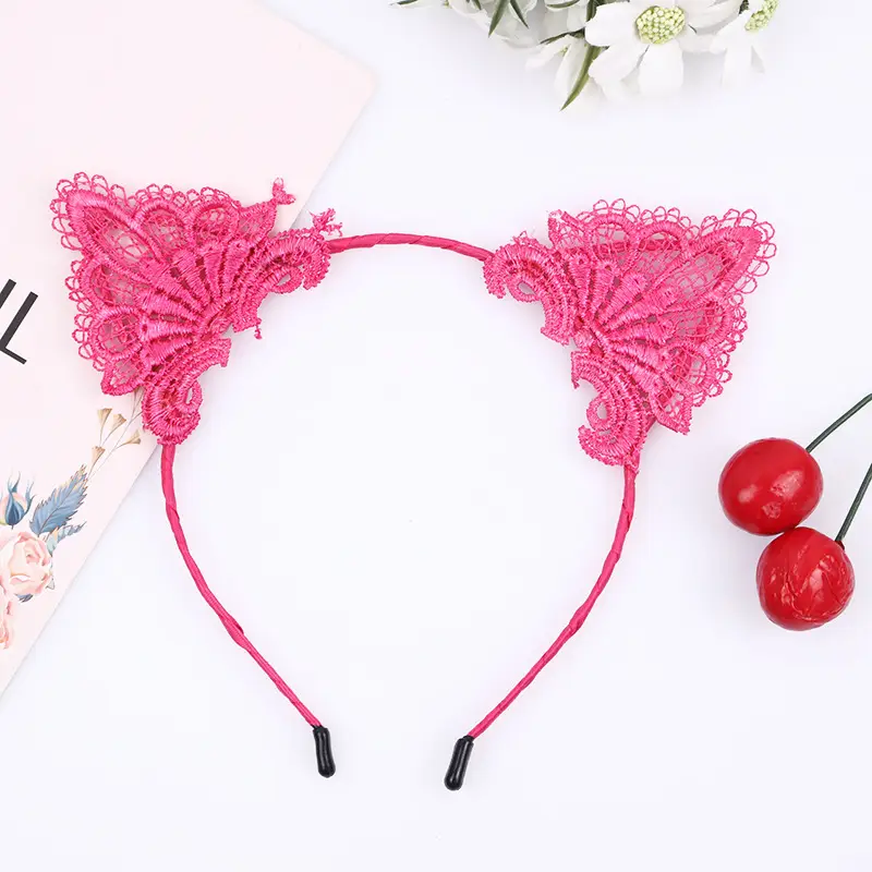 Pink Lace Cat Ear Hair Hoop for Women - Image 6