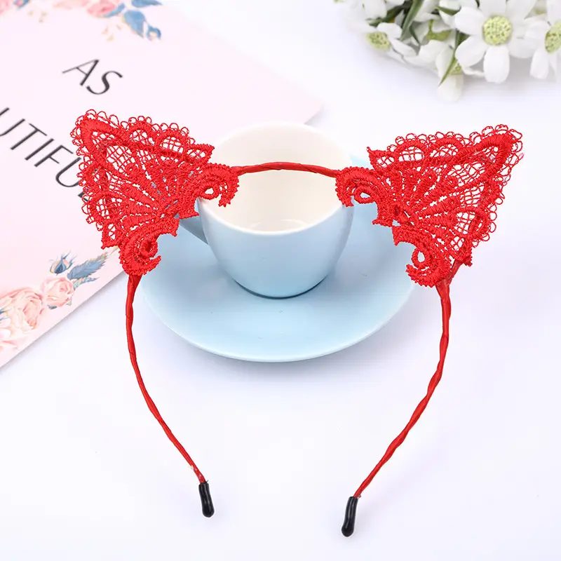 Pink Lace Cat Ear Hair Hoop for Women — feature 14