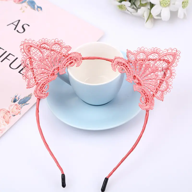 Pink Lace Cat Ear Hair Hoop for Women — feature 16