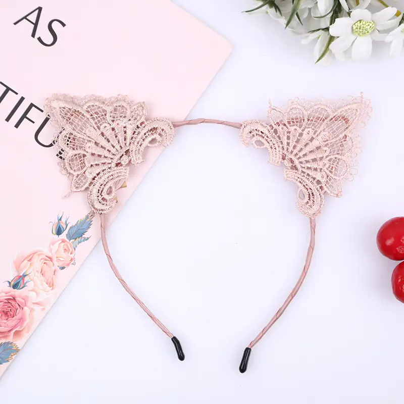 Pink Lace Cat Ear Hair Hoop for Women - Image 5