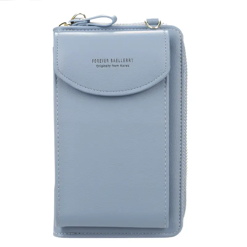 Light Blue Crossbody Wallet for Women with Zip Closure - Image 8
