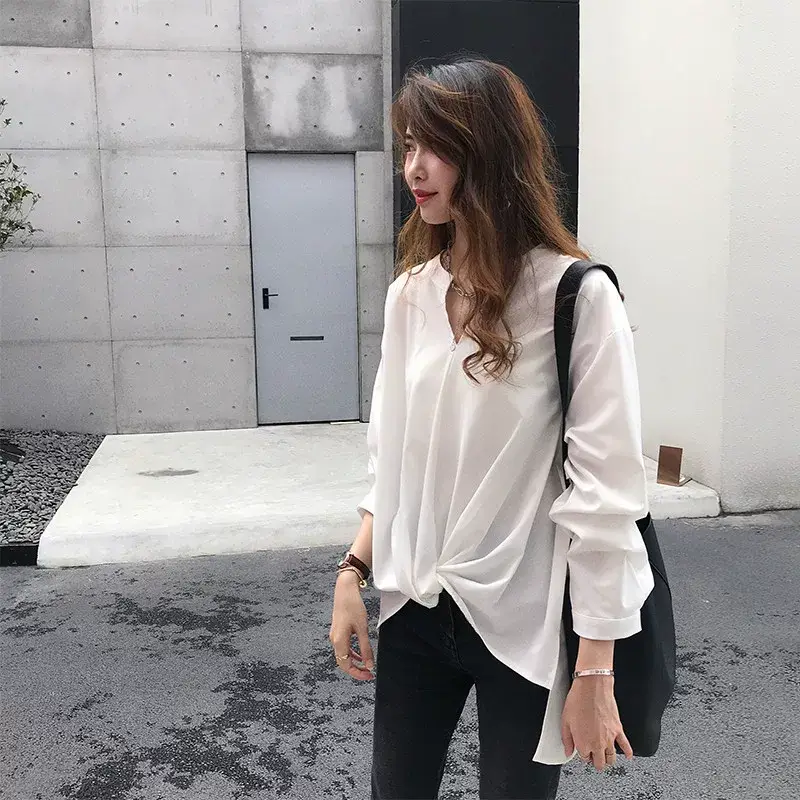 2023 Women Chiffon Long Sleeve Top Navy Blue — feature 6