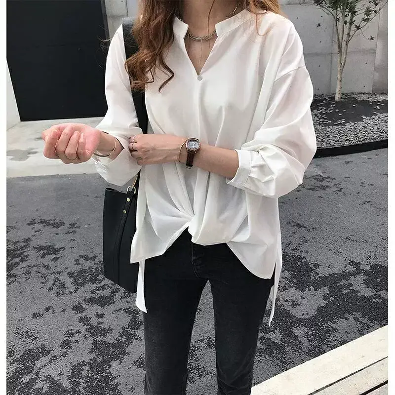 2023 Women Chiffon Long Sleeve Top Navy Blue — feature 7