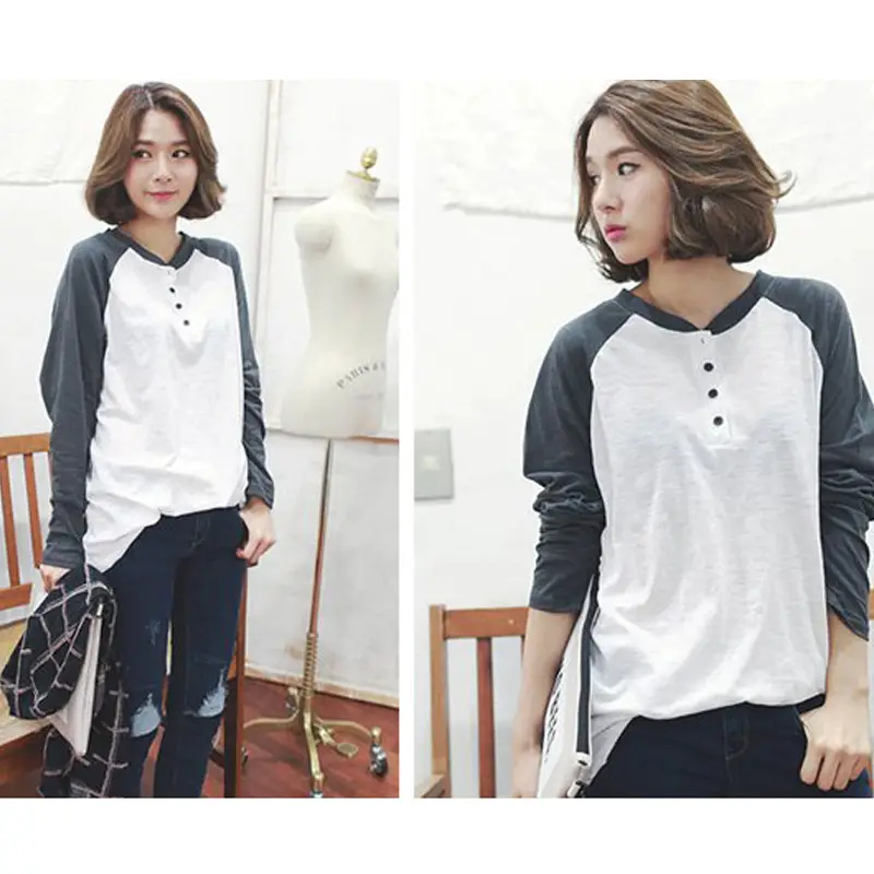 Spring Long Sleeve T-Shirt White Black Korean Style Large - Image 3
