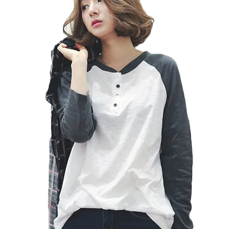 Spring Long Sleeve T-Shirt White Black Korean Style Large - Image 5