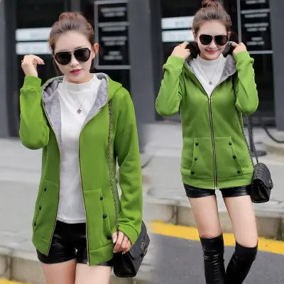 Women Velvet Zipper Jacket Red Large Winter Hooded - Image 2