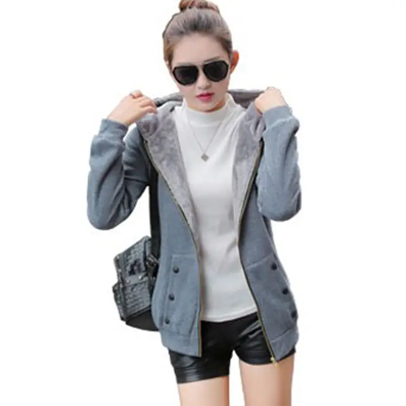 Women Velvet Zipper Jacket Red Large Winter Hooded - Image 5