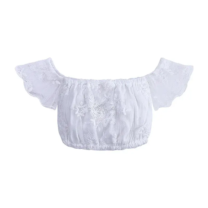 White Lace One Shoulder Top + Denim Skirt 2-Piece Suit