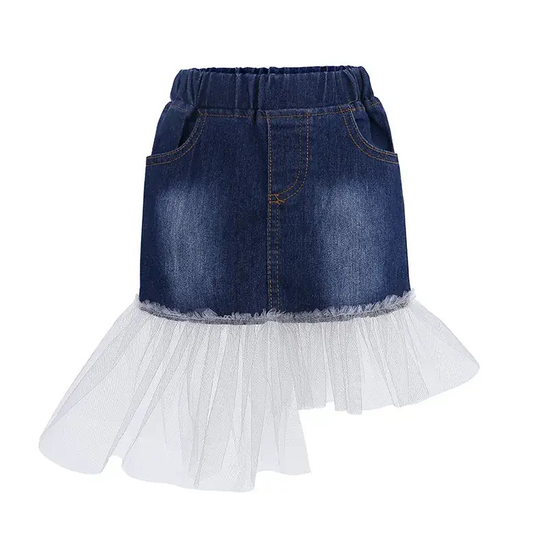 White Lace One Shoulder Top + Denim Skirt 2-Piece Suit