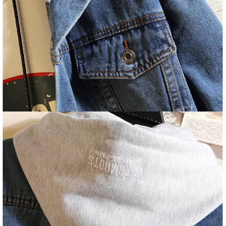 Men's Korean Style Hooded Denim Jacket Blue Loose Fit - Image 6