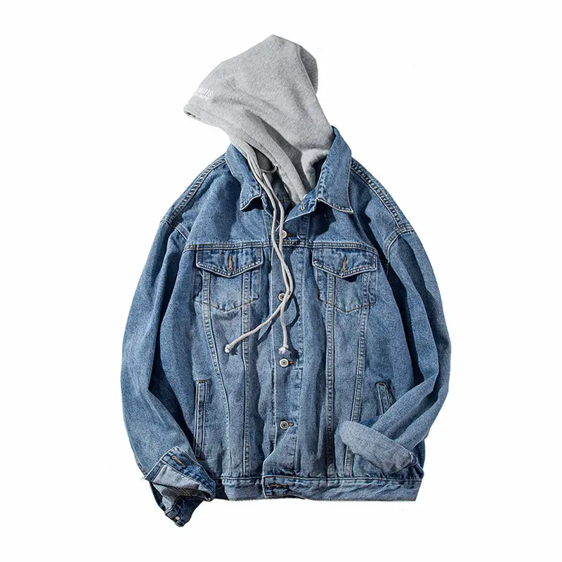 Men's Korean Style Hooded Denim Jacket Blue Loose Fit - Image 2