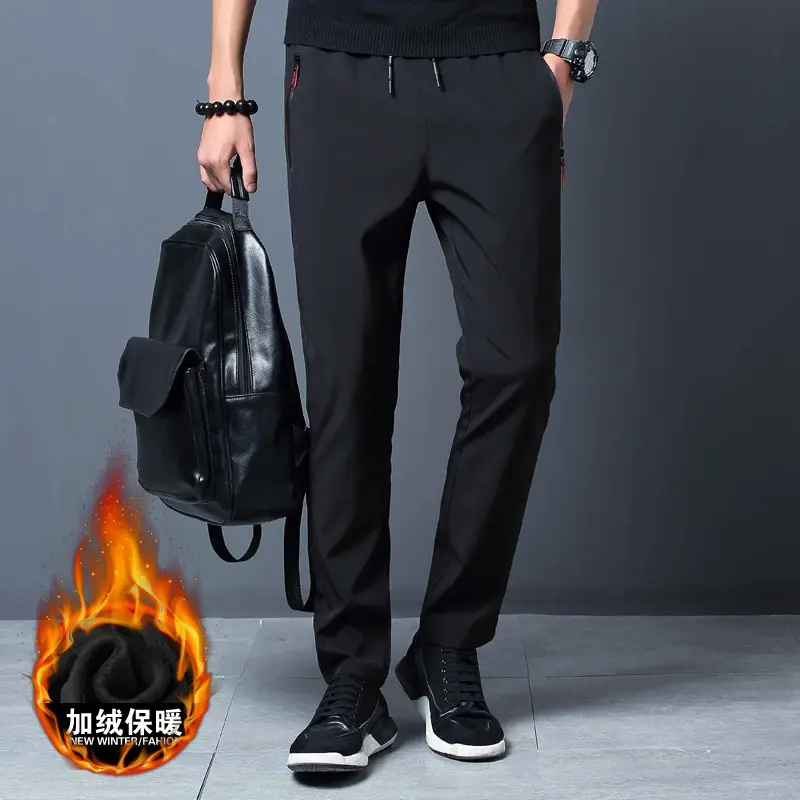 Winter Men's Black Fleece Slim Fit Pants - Image 9
