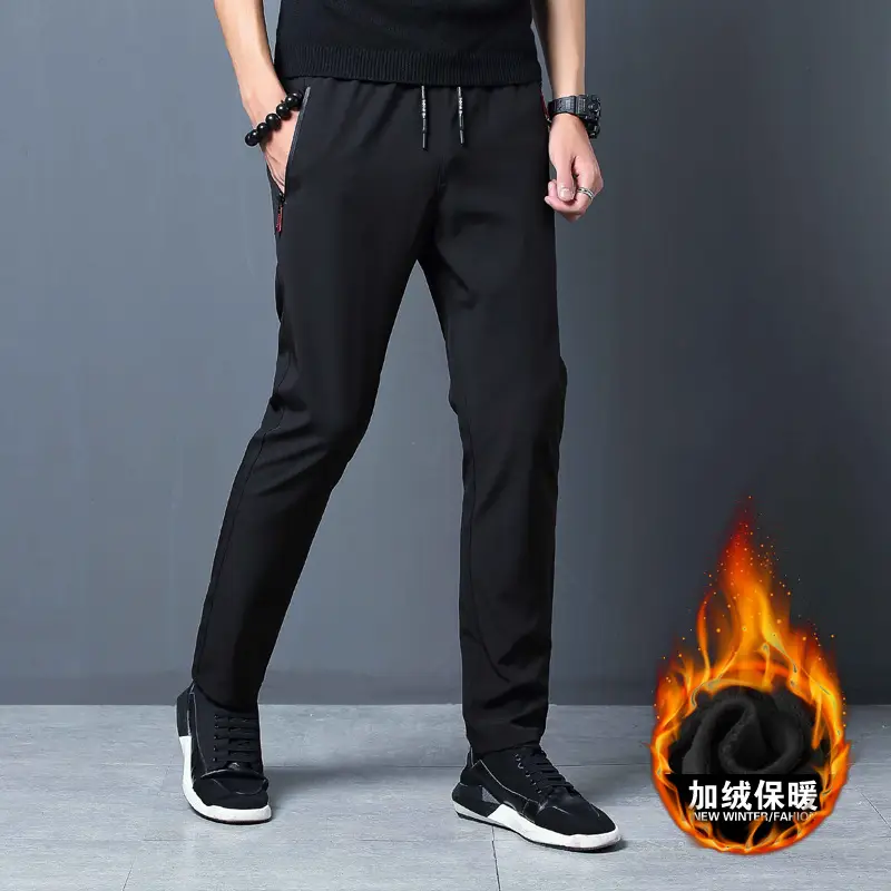 Winter Men's Black Fleece Slim Fit Pants - Image 10