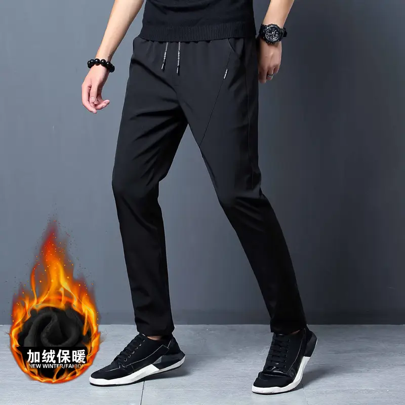 Winter Men's Black Fleece Slim Fit Pants - Image 11