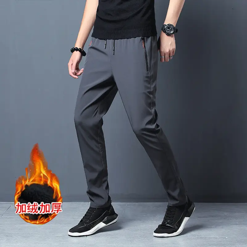 Winter Men's Black Fleece Slim Fit Pants - Image 2