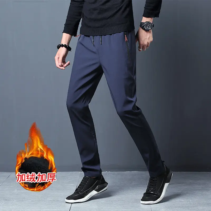 Winter Men's Black Fleece Slim Fit Pants - Image 3